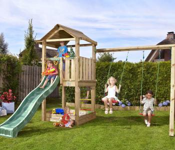 Jungle House | Spielturm aus Holz mit Doppelschaukel