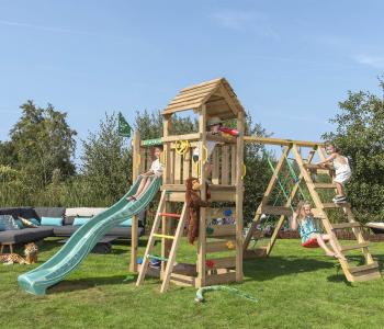 Jungle Safari | Spielturm aus Holz mit Schaukel & Kletternetz