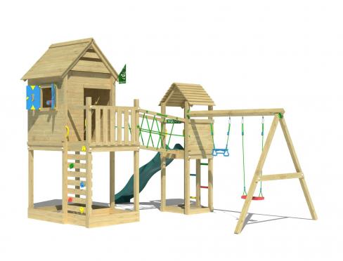 Jungle Retreat | Spielturm aus Holz mit Doppelschaukel