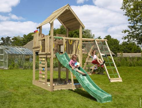 Jungle Palace | Spielturm aus Holz mit Schaukel & Kletternetz