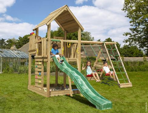 Jungle Palace | Spielturm aus Holz mit Schaukeln & Kletternetz