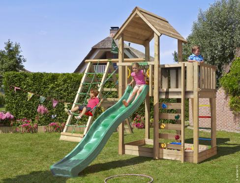 Jungle Mansion | Spielturm aus Holz mit Schaukel & Kletternetz