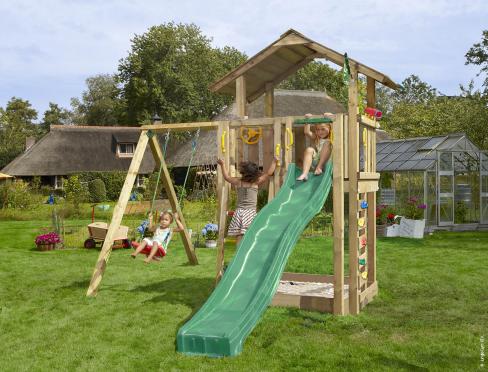 Jungle Chalet | Spielturm aus Holz mit Schaukel