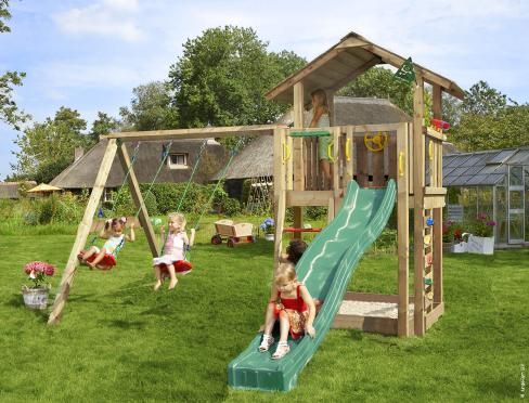 Jungle Chalet | Spielturm aus Holz mit Doppelschaukel