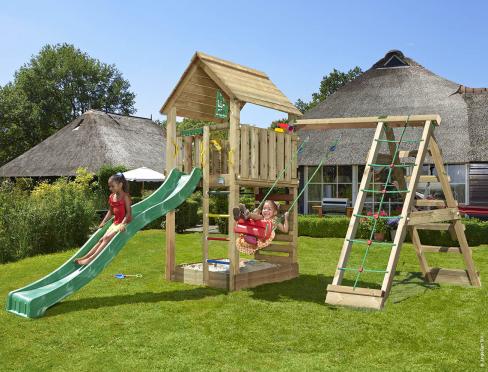 Jungle Cabin | Spielturm aus Holz mit Schaukel & Kletternetz