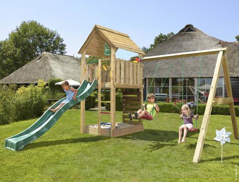 Jungle Cabin | Spielturm aus Holz mit Doppelschaukel
