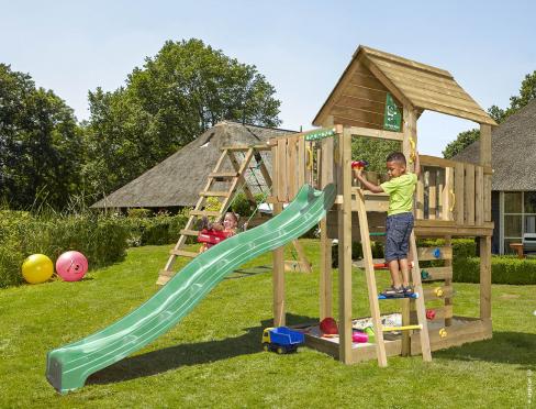 Jungle Cubby | Spielturm aus Holz mit Schaukel & Kletternetz