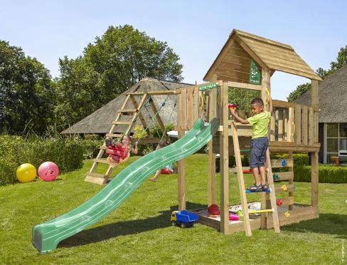 Jungle Cubby | Spielturm aus Holz mit Schaukeln & Kletternetz