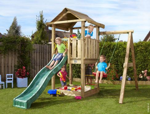 Jungle House | Spielturm aus Holz mit Schaukel