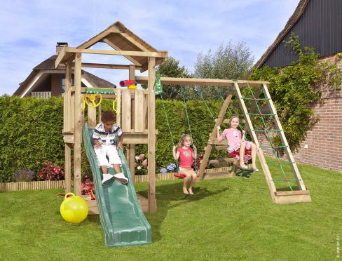 Jungle House | Spielturm aus Holz mit Schaukeln & Kletternetz