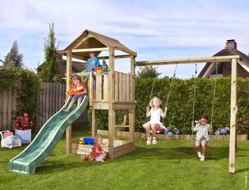 Jungle House | Spielturm aus Holz mit Doppelschaukel