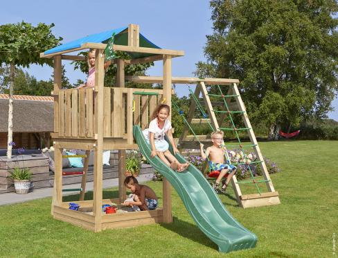 Jungle Hut | Spielturm aus Holz mit Schaukel & Kletternetz
