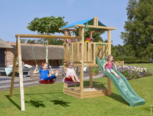 Jungle Hut | Spielturm aus Holz mit Doppelschaukel