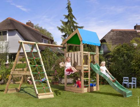 Jungle Home | Spielturm aus Holz mit Schaukel & Kletternetz