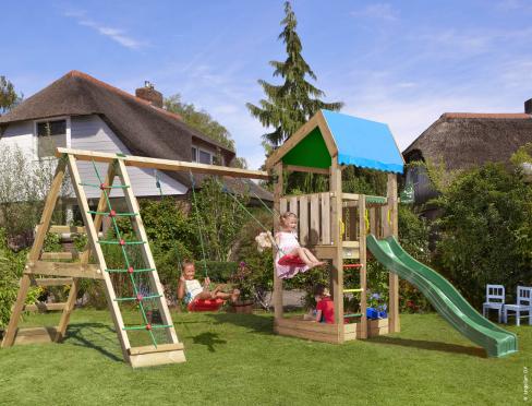 Jungle Home | Spielturm aus Holz mit Schaukeln & Kletternetz