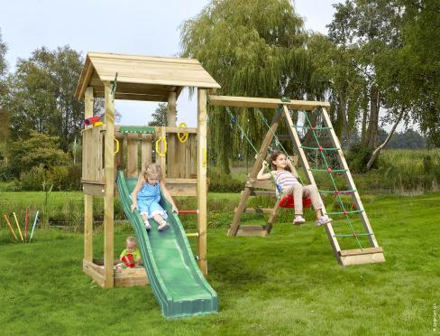 Jungle Casa | Spielturm aus Holz mit Schaukel & Kletternetz
