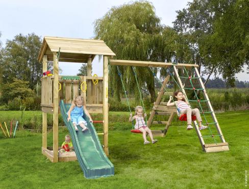 Jungle Casa | Spielturm aus Holz mit Schaukeln & Kletternetz