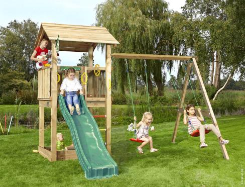 Jungle Casa | Spielturm aus Holz mit Doppelschaukel