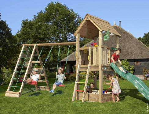 Jungle Club | Spielturm aus Holz mit Schaukeln & Kletternetz