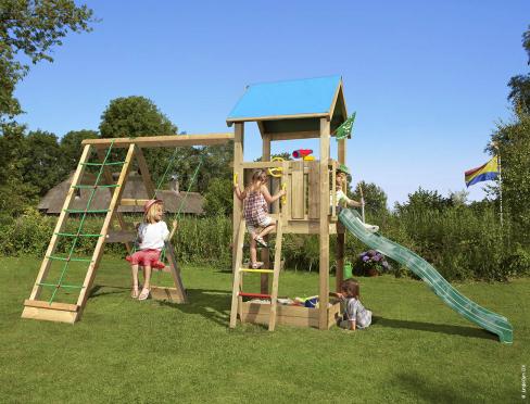 Jungle Castle | Spielturm aus Holz mit Schaukel & Kletternetz