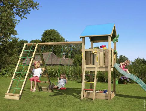 Jungle Castle | Spielturm aus Holz mit Schaukeln & Kletternetz