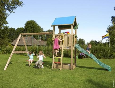 Jungle Castle | Spielturm aus Holz mit Doppelschaukel