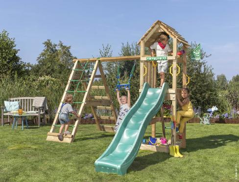 Jungle Cocoon | Spielturm aus Holz mit Schaukel & Kletternetz