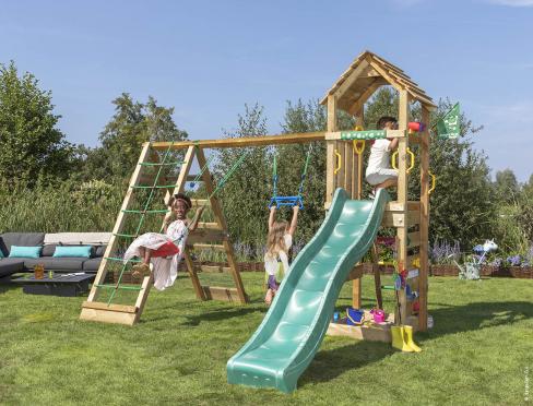 Jungle Cocoon | Spielturm aus Holz mit Schaukeln & Kletternetz