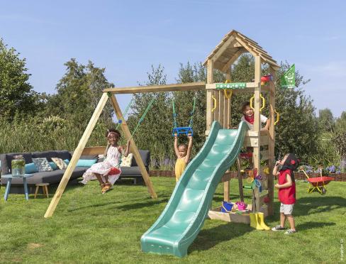 Jungle Cocoon | Spielturm aus Holz mit Doppelschaukel