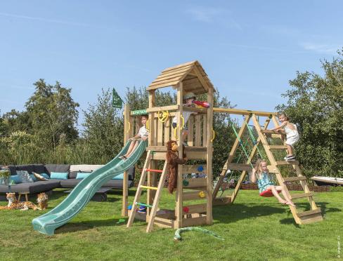Jungle Safari | Spielturm aus Holz mit Schaukel & Kletternetz