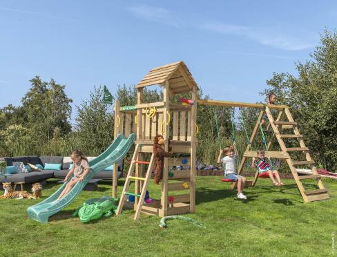 Jungle Safari | Spielturm aus Holz mit Schaukeln & Kletternetz