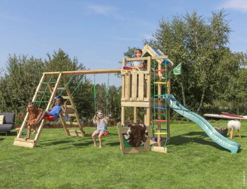 Jungle Viking | Spielturm aus Holz mit Schaukeln & Kletternetz