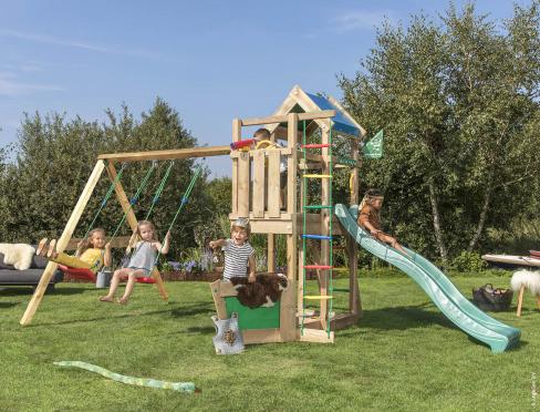 Jungle Viking | Spielturm aus Holz mit Doppelschaukel