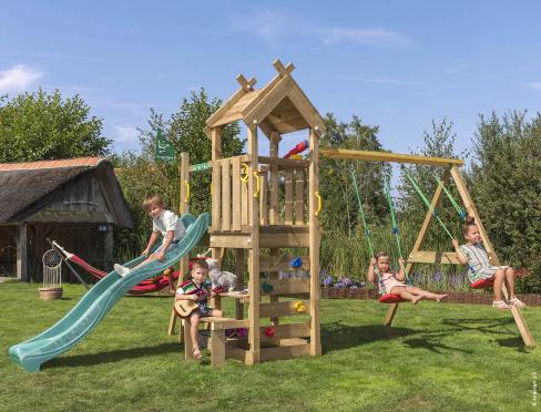 Jungle Teepee | Spielturm aus Holz mit Doppelschaukel