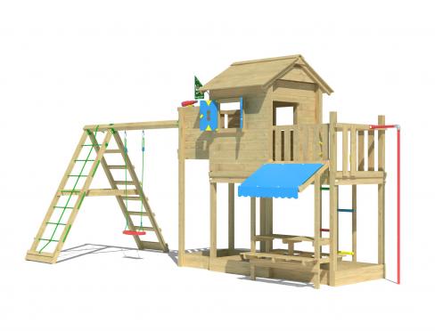 Jungle Clubhouse | Spielturm aus Holz mit Schaukel & Kletternetz