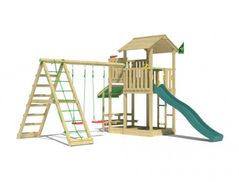 Jungle Veranda | Spielturm aus Holz mit Schaukeln & Kletternetz