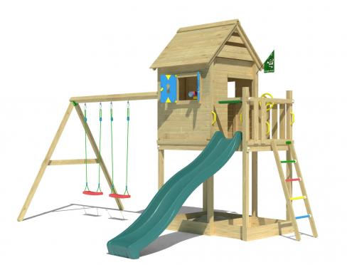 Jungle Hideout | Spielturm aus Holz mit Doppelschaukel