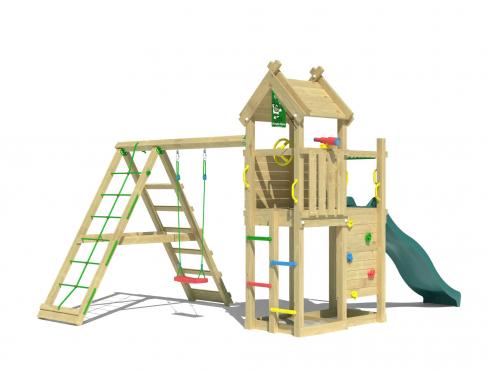 Jungle Quest | Spielturm aus Holz mit Schaukel & Kletternetz