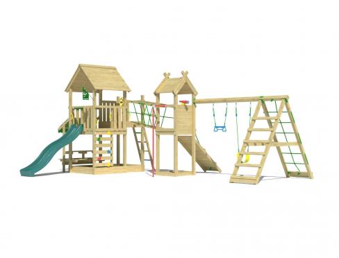 Jungle Pavillon | Spielturm aus Holz mit Schaukeln & Kletternetz