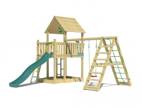 Jungle Majesty | Spielturm aus Holz mit Schaukeln & Kletternetz