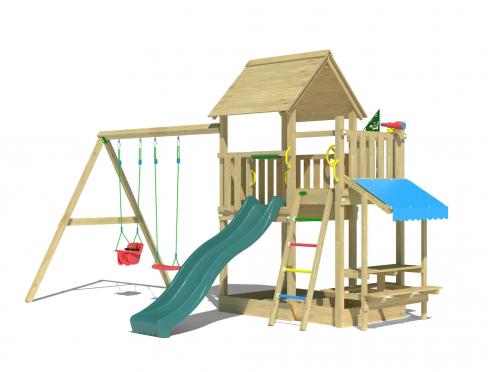 Jungle Lagoon | Spielturm aus Holz mit Doppelschaukel
