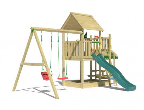 Jungle Lagoon | Aire de jeux en bois avec balançoire double