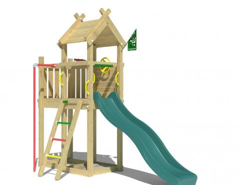 Jungle Tiki | Aire de jeux en bois avec toboggan & barre de pompier