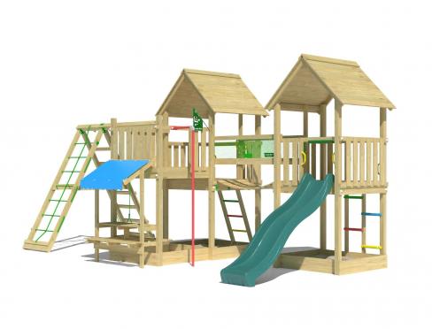 Jungle Luxor | Spielturm aus Holz mit Schaukel & Kletternetz