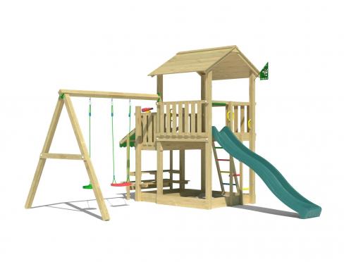 Jungle Skyline | Spielturm aus Holz mit Doppelschaukel